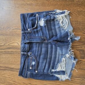 American Eagle Outfitters Dark Blue Distressed Denim Shorts